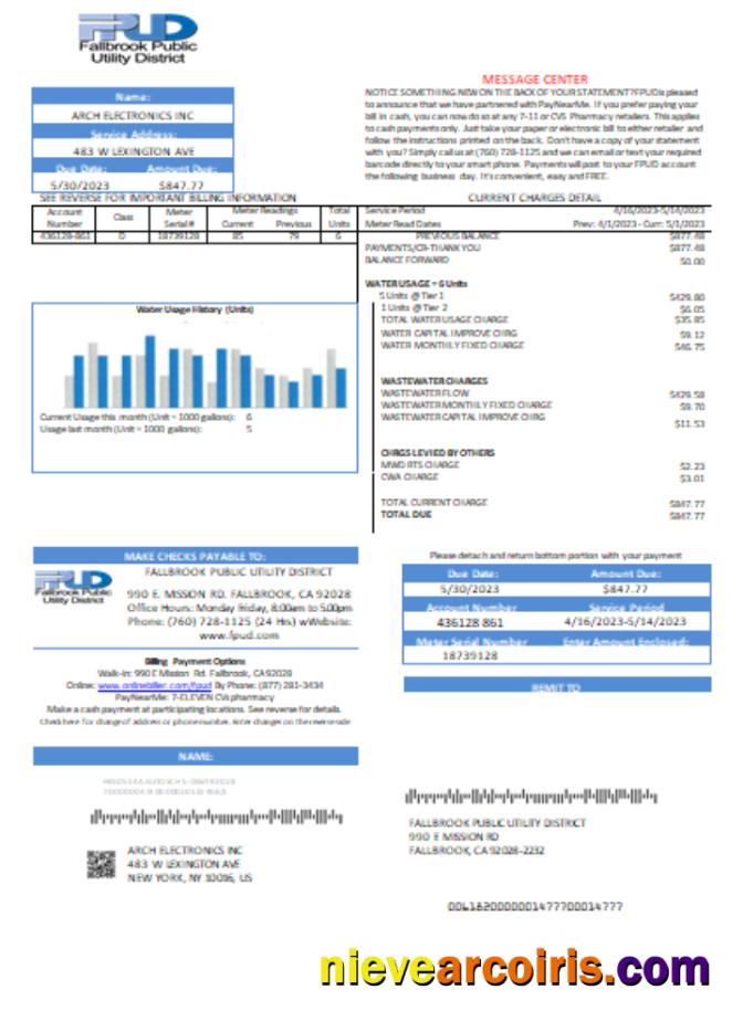Fallbrook Public Utility District utility business bill
